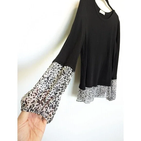 Bailey 44 Shirt Womens Large Black Wool Blend Long Sleeve Animal Print Tunic Top - Picture 3 of 11